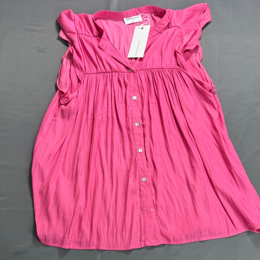 NWT ANNIEWEAR Ruffled‎ Sleeveless Hot Pink Blouse Size M